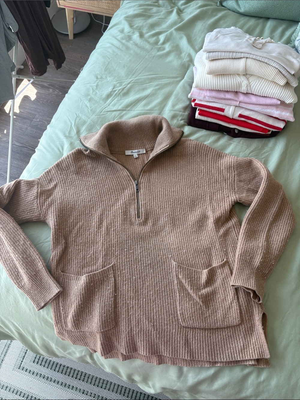 Women's Madewell Half-Zip Knit Sweater Pullover - Taupe XXS